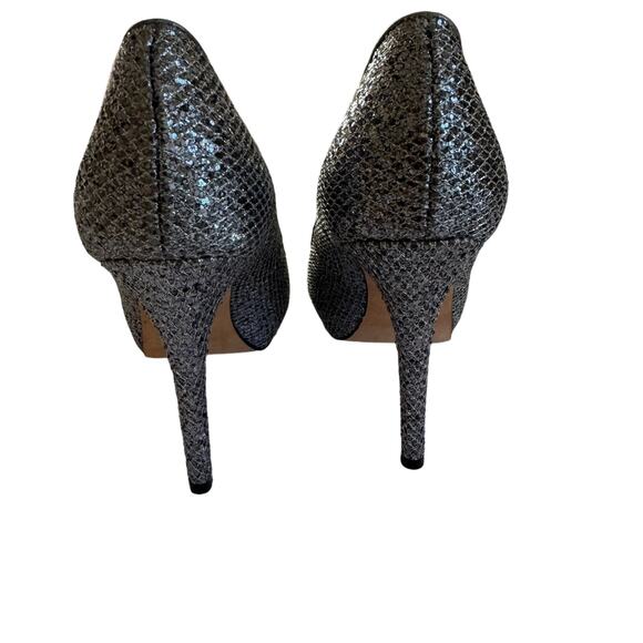 Badgley Mischa Shoes Women's Silver Glitter Open Toe Heels Sz 5 - Picture 3 of 8